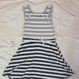 Black/White Striped Mini Dress + Sheer Tee Small
